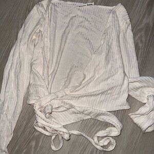 Reformation Cream Long Sleeve Wrap Blouse